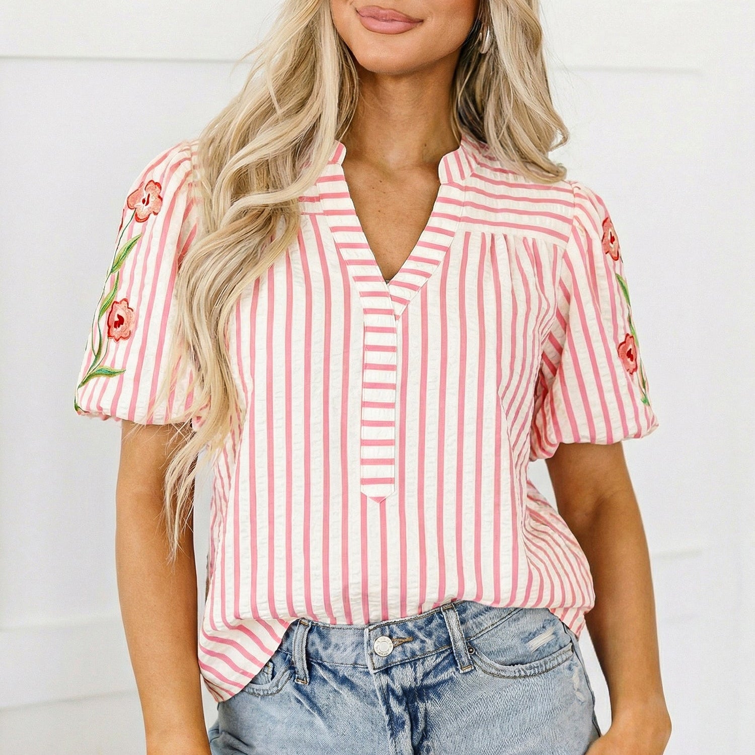 Imani Embroidered Puff Sleeve Blouse