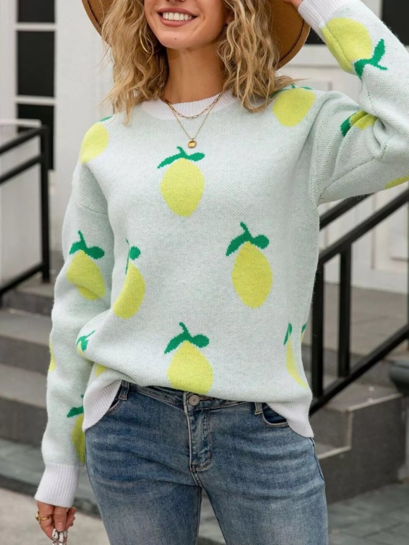Lemon Crew Neck Round Neck Sweater