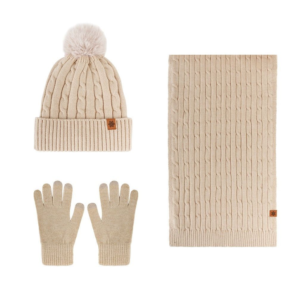 Women's Winter Warm Riding Ear Protection Knitted Hat Scarf Gloves