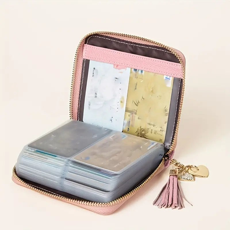 Leather Mini Credit Card Holder For Women RFID Blocking Multifunctional Zipper Coin Purse Large Capacity Card Holder Credit Card Holders Credit Card Case