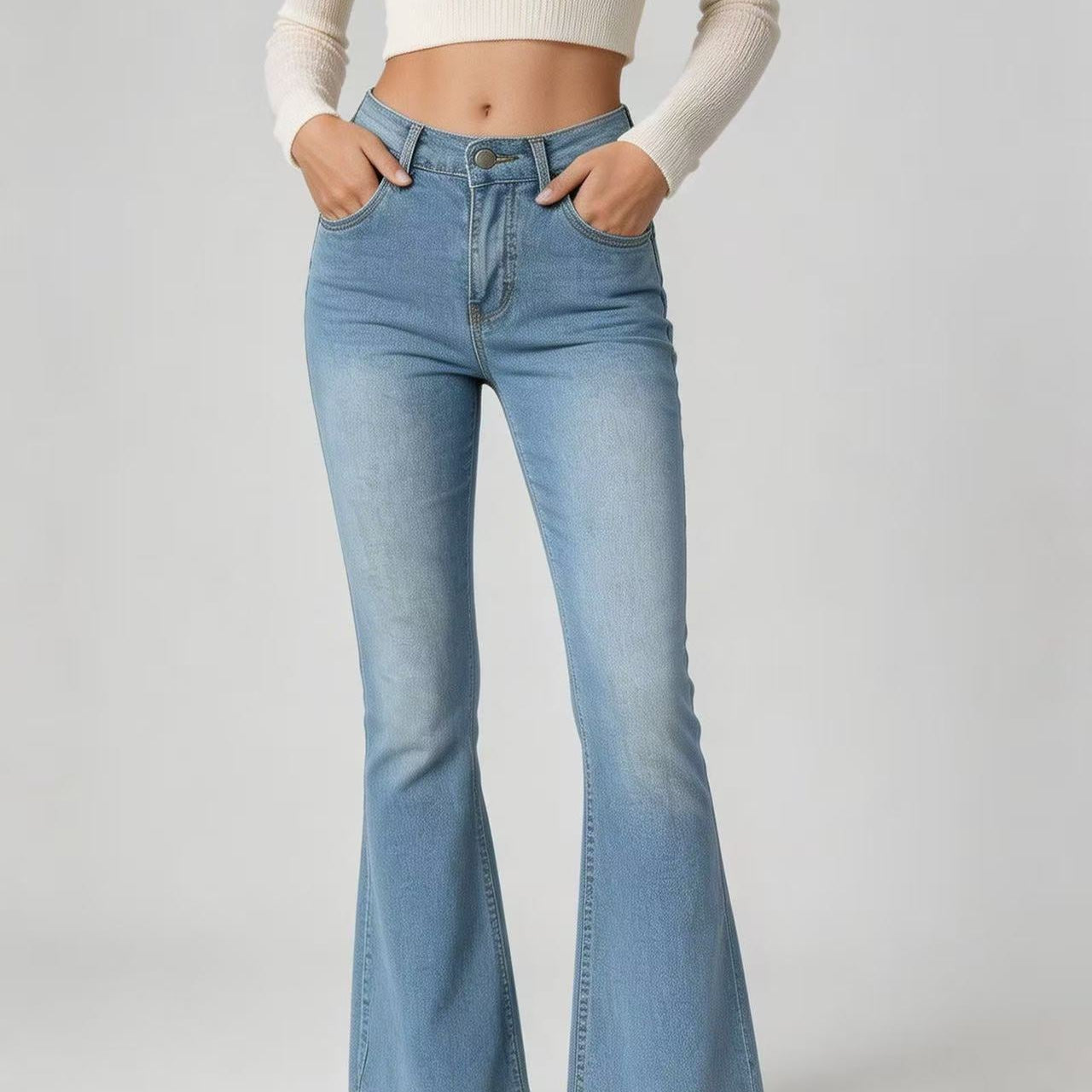 High-Waist Slim-Fit Slightly Flared Women's Jeans – Full-Length Denim Pants