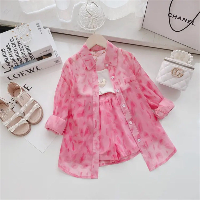 Girls' Summer Suits Sun Protective Clothes Coat Shorts Two-piece Thin