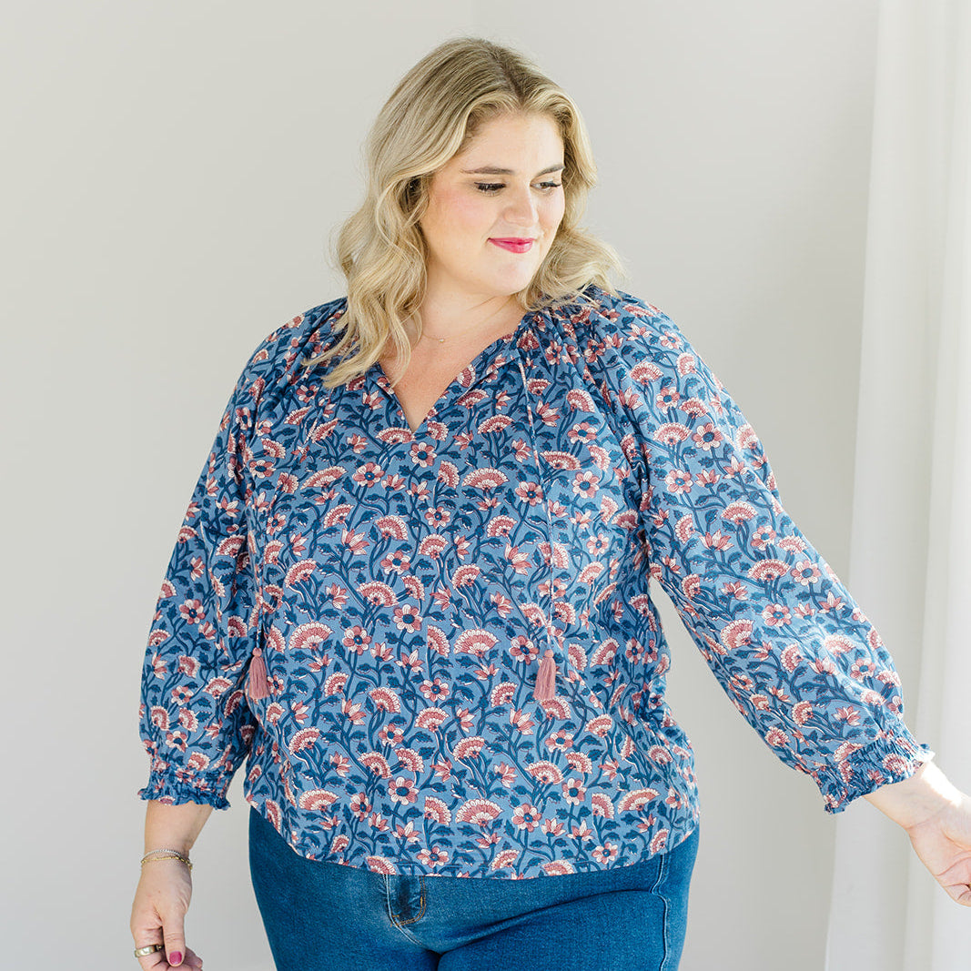 The Jess Top in Indigo Bloom