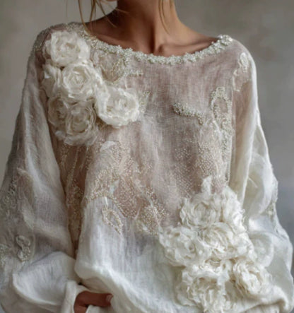 Womens Printed Crew Neck Long Sleeve Top