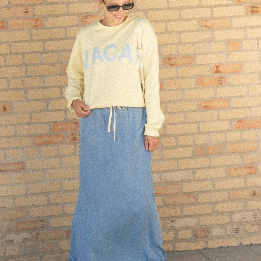 Cleo Medium Wash Chambray Maxi Skirt