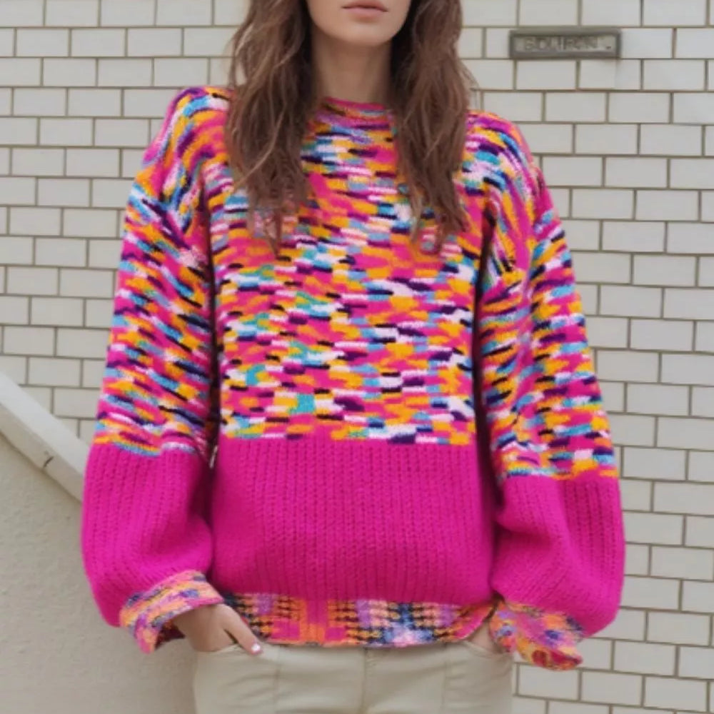 Colorful Knit Crew Neck Sweater