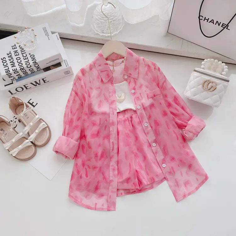 Girls' Summer Suits Sun Protective Clothes Coat Shorts Two-piece Thin
