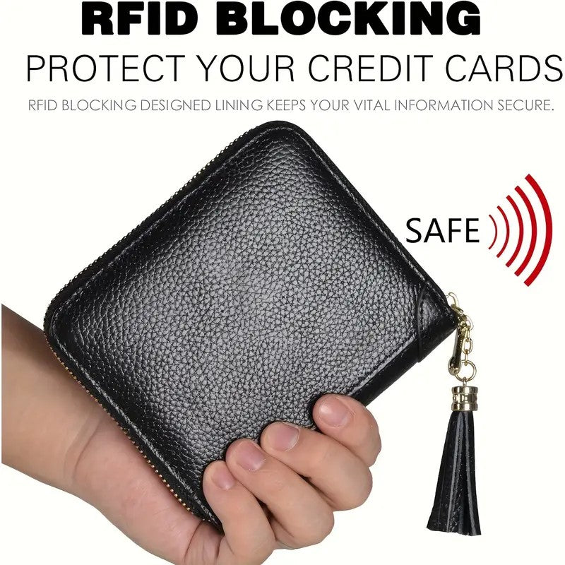 Leather Mini Credit Card Holder For Women RFID Blocking Multifunctional Zipper Coin Purse Large Capacity Card Holder Credit Card Holders Credit Card Case