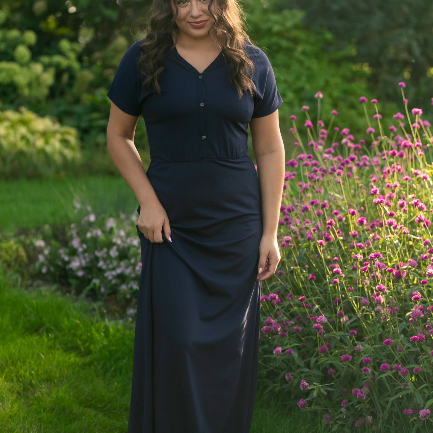 Ella Navy Cinched Waist Maxi Dress