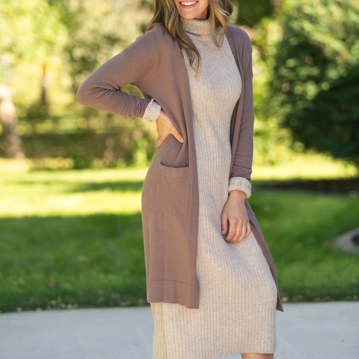 Essential Toffee Long + Soft Cardigan