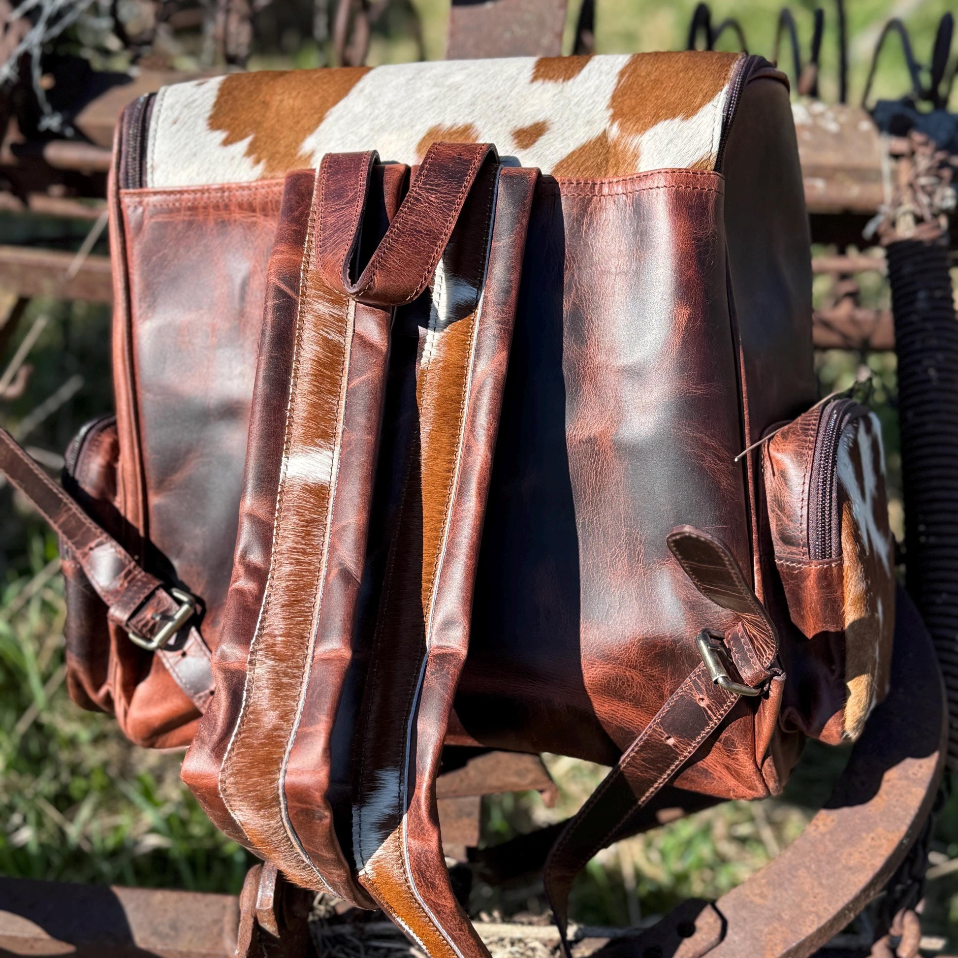 Genuine Western Cowhide Leather Backpack Diaper Bag Personal Item carry-on luggage