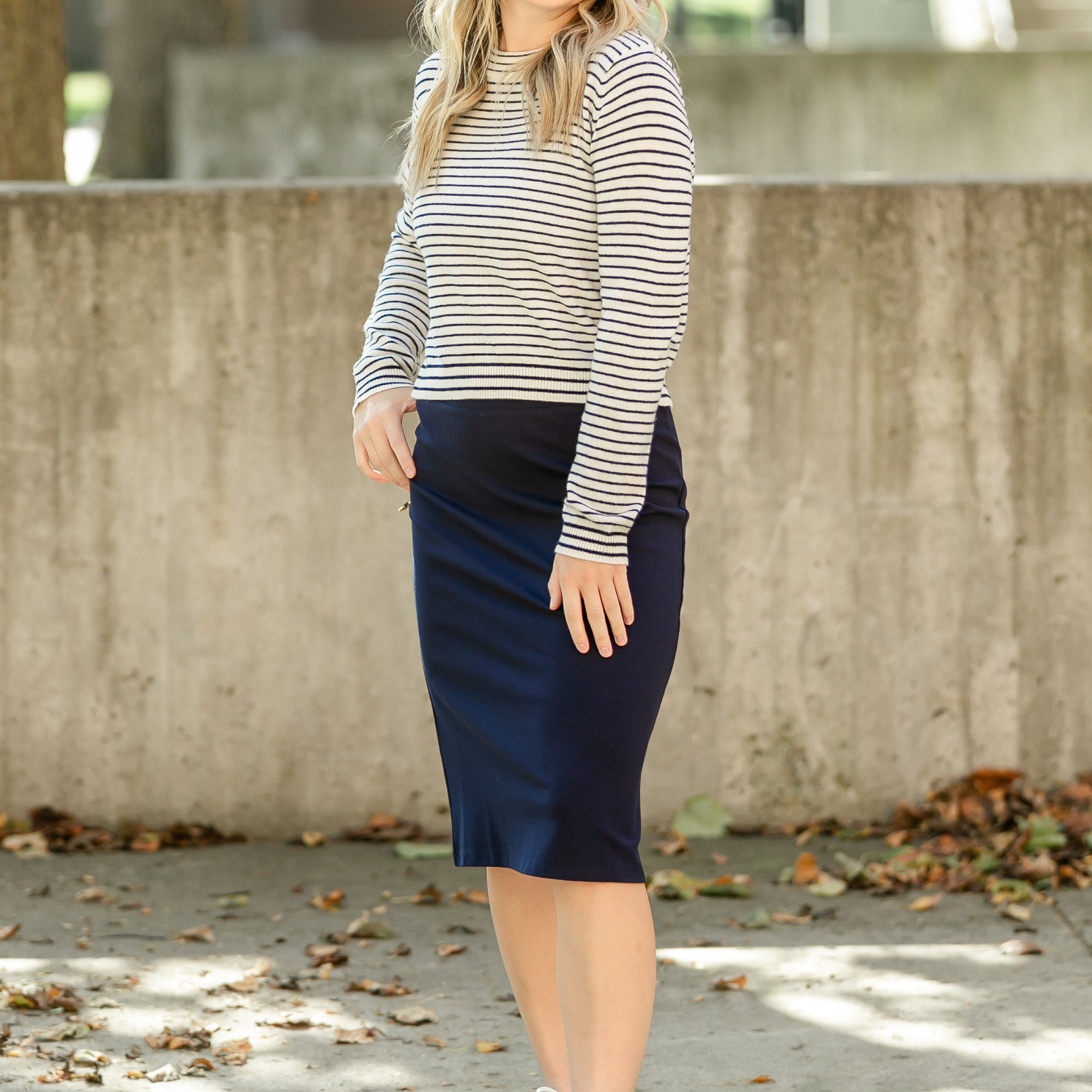 Quinn Navy Knit Midi Skirt