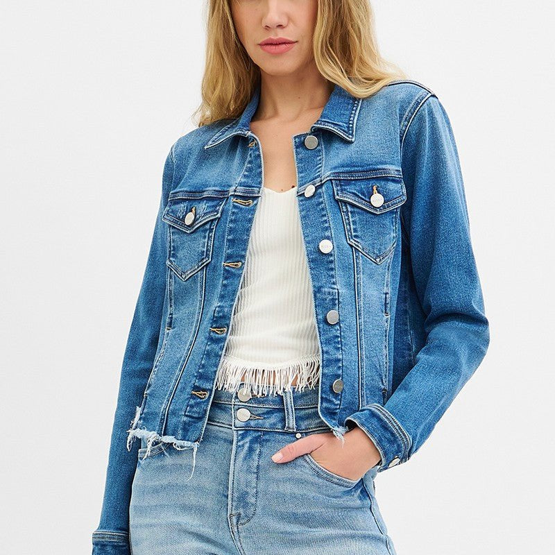 Risen Fray Hem Jean Jacket - small remains