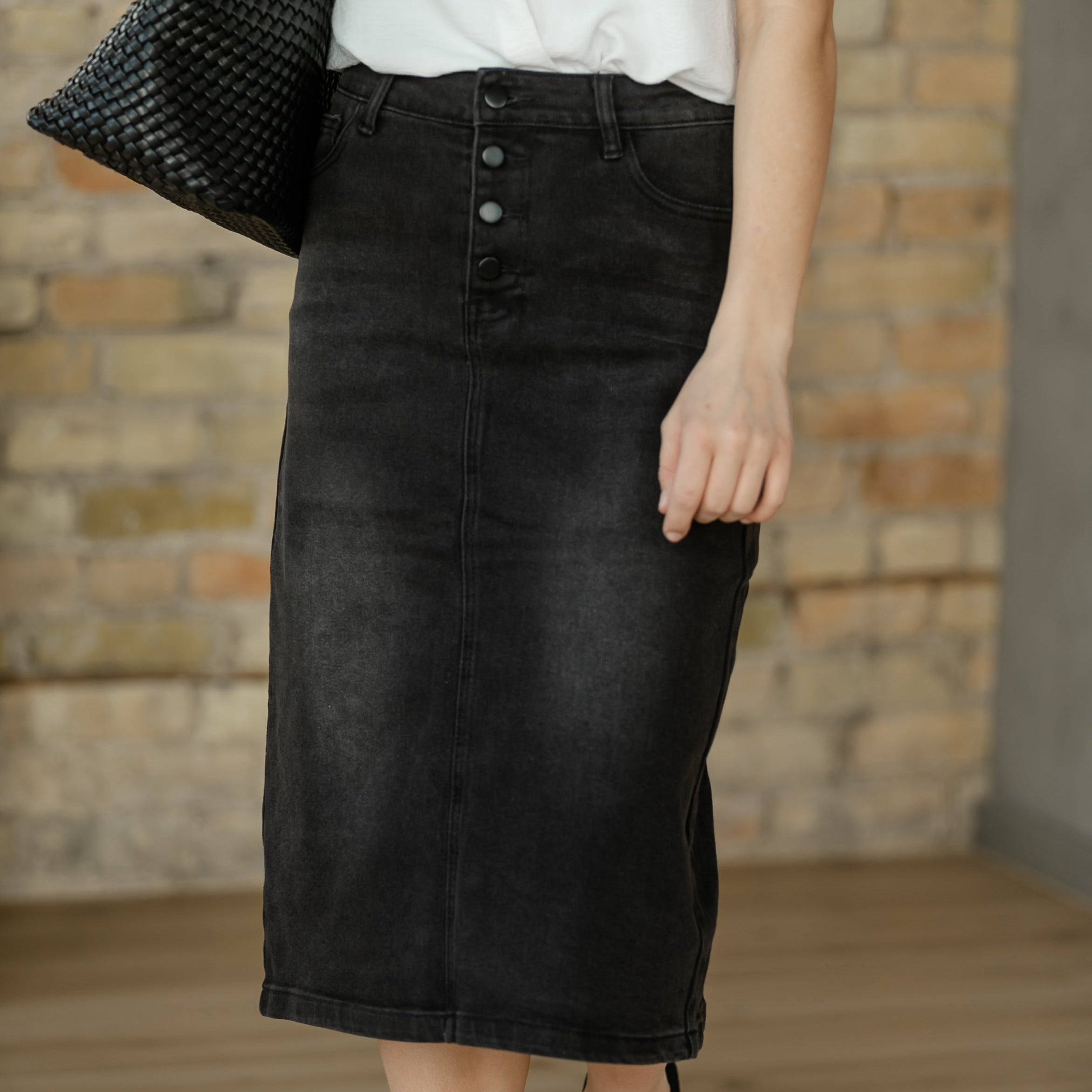 Tiffany Black Denim Midi Skirt